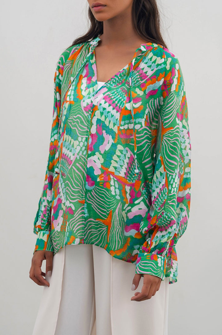 GREEN CACTUS SILK BLOUSE