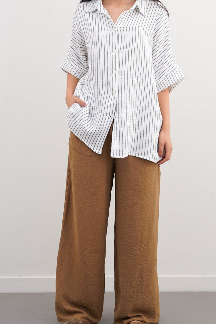 GREEN STRIPED MUSLIN SHIRT