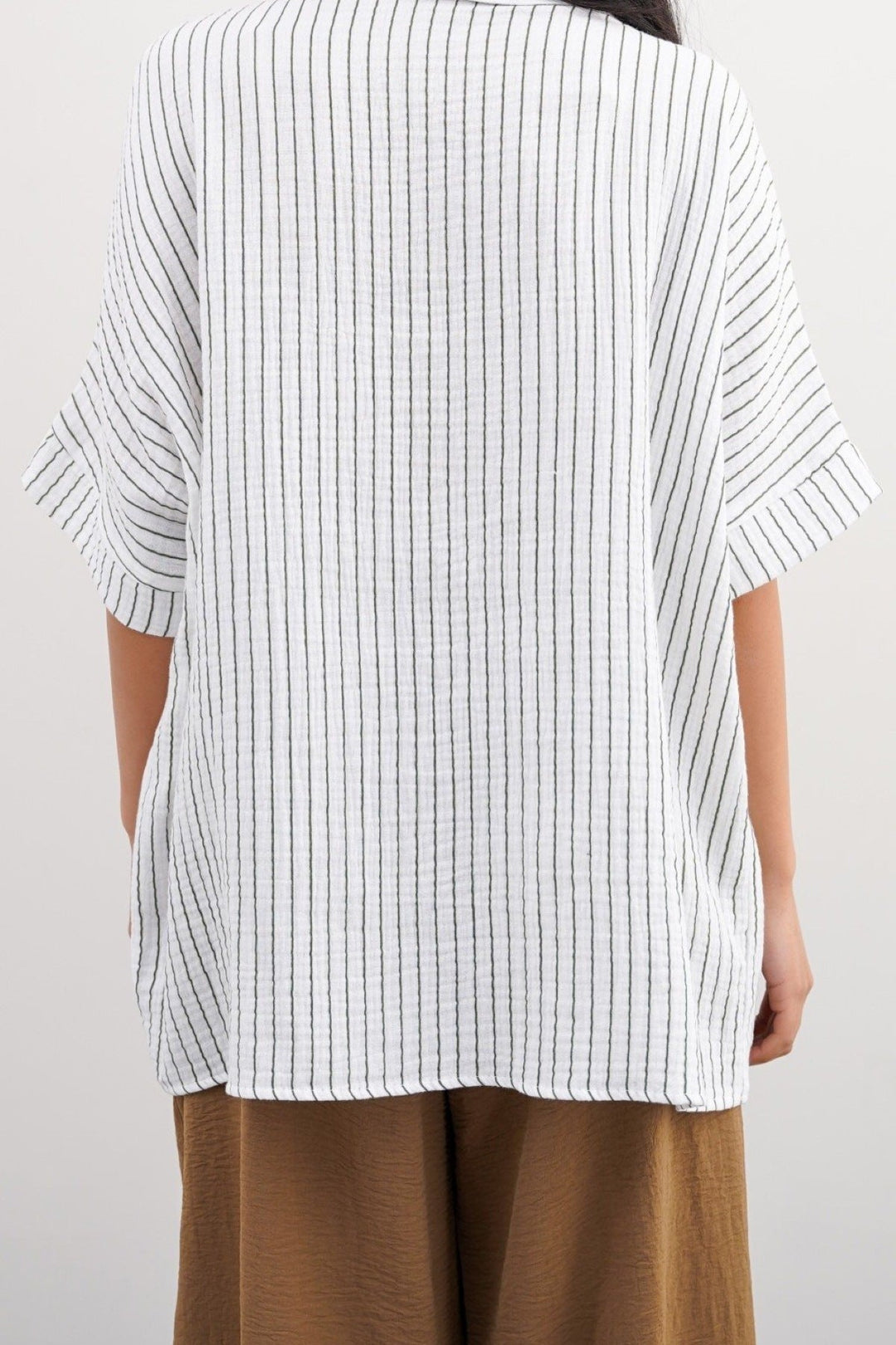 GREEN STRIPED MUSLIN SHIRT