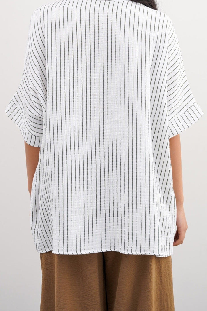 GREEN STRIPED MUSLIN SHIRT