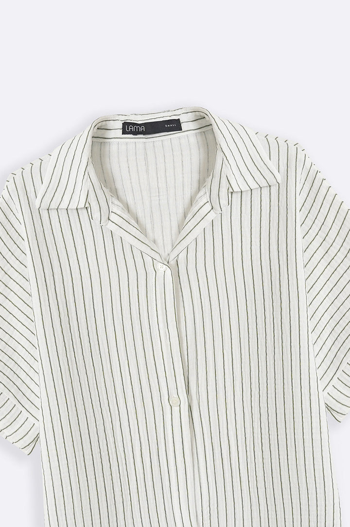 GREEN STRIPED MUSLIN SHIRT