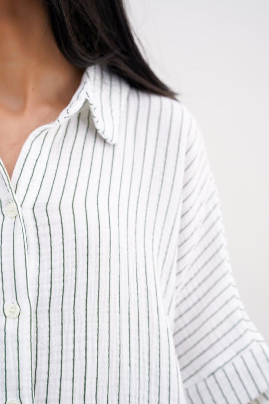 GREEN STRIPED MUSLIN SHIRT