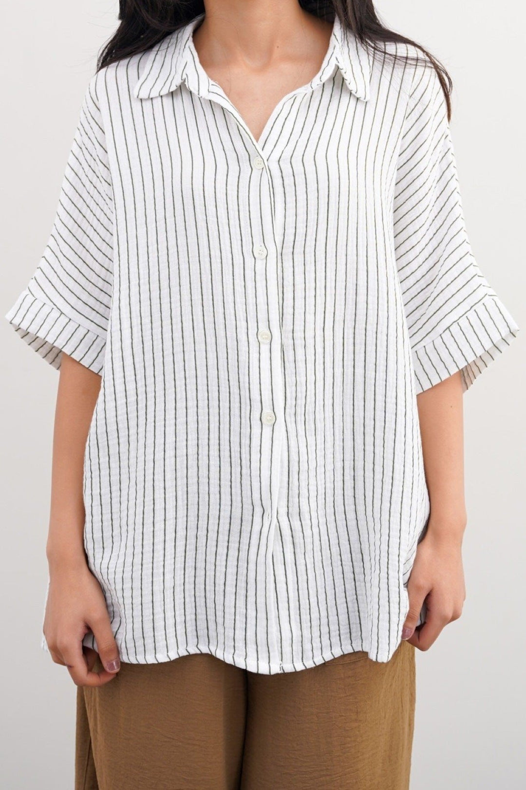 GREEN STRIPED MUSLIN SHIRT