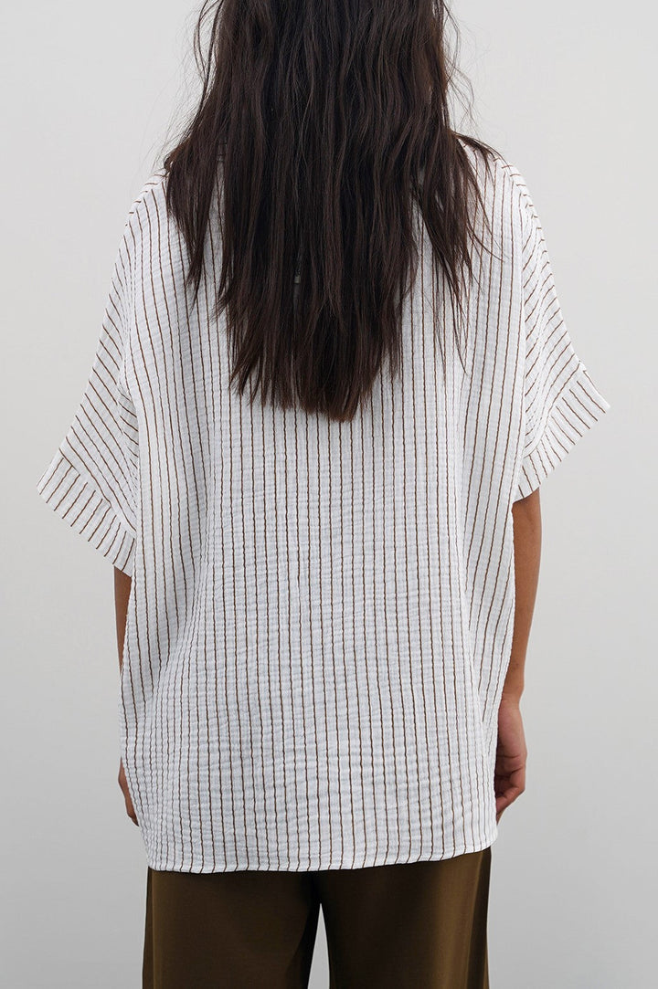 TAUPE STRIPED MUSLIN SHIRT