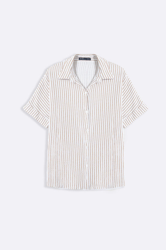 TAUPE STRIPED MUSLIN SHIRT
