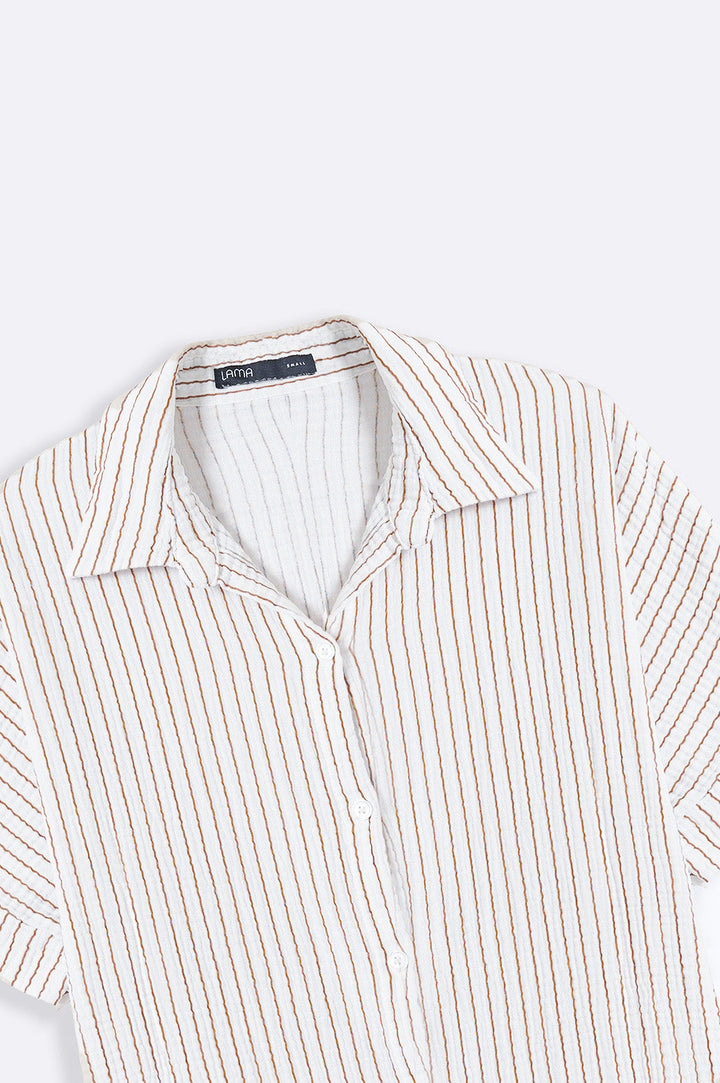 TAUPE STRIPED MUSLIN SHIRT