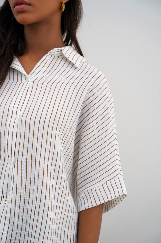 TAUPE STRIPED MUSLIN SHIRT