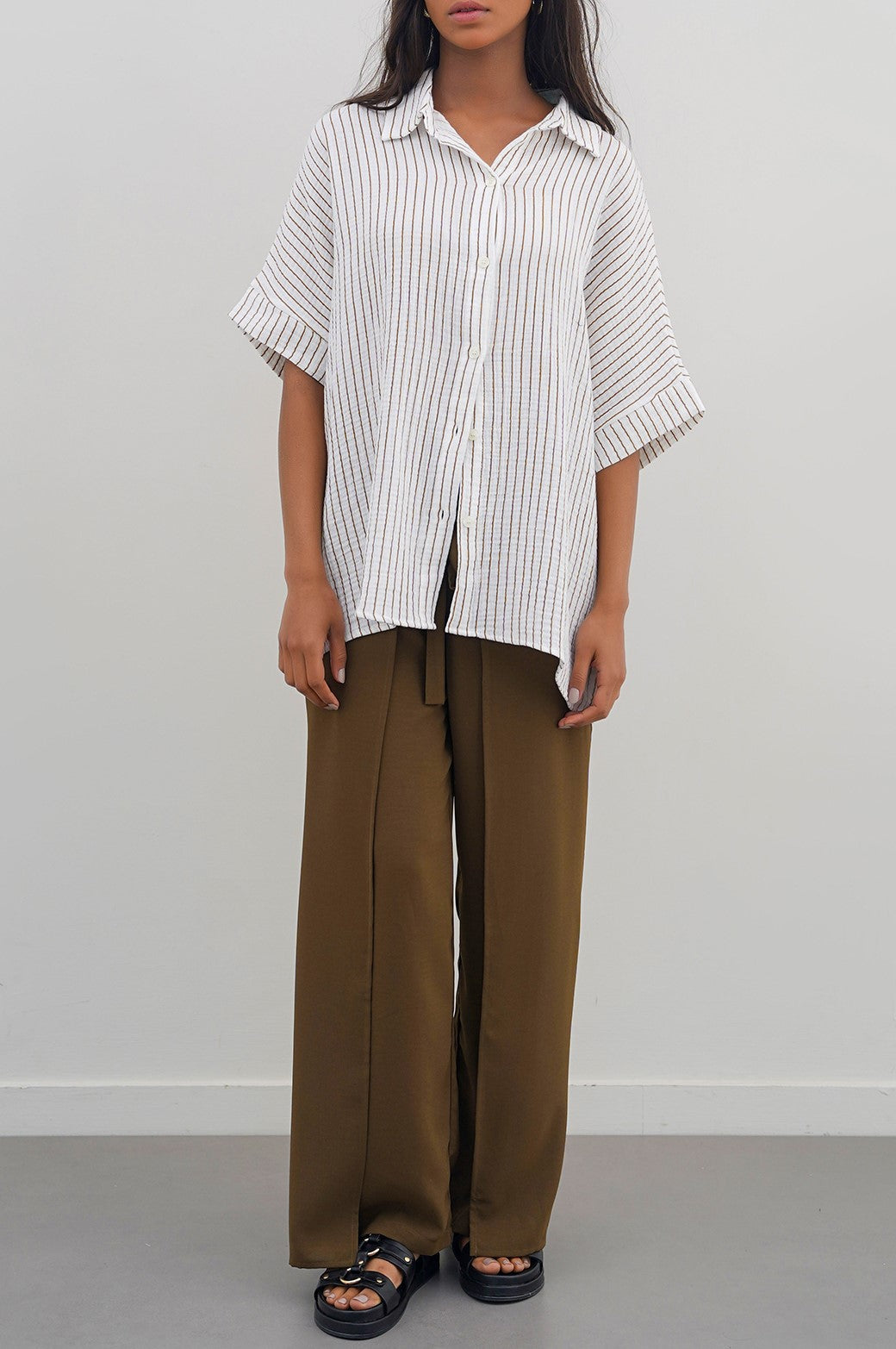 TAUPE STRIPED MUSLIN SHIRT