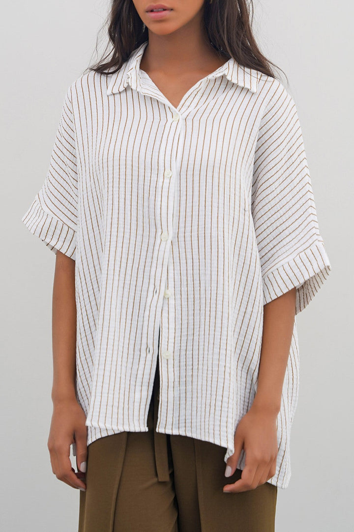 TAUPE STRIPED MUSLIN SHIRT