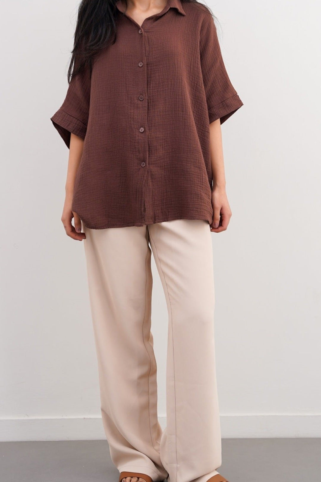 BROWN ORGANIC MUSLIN SHIRT