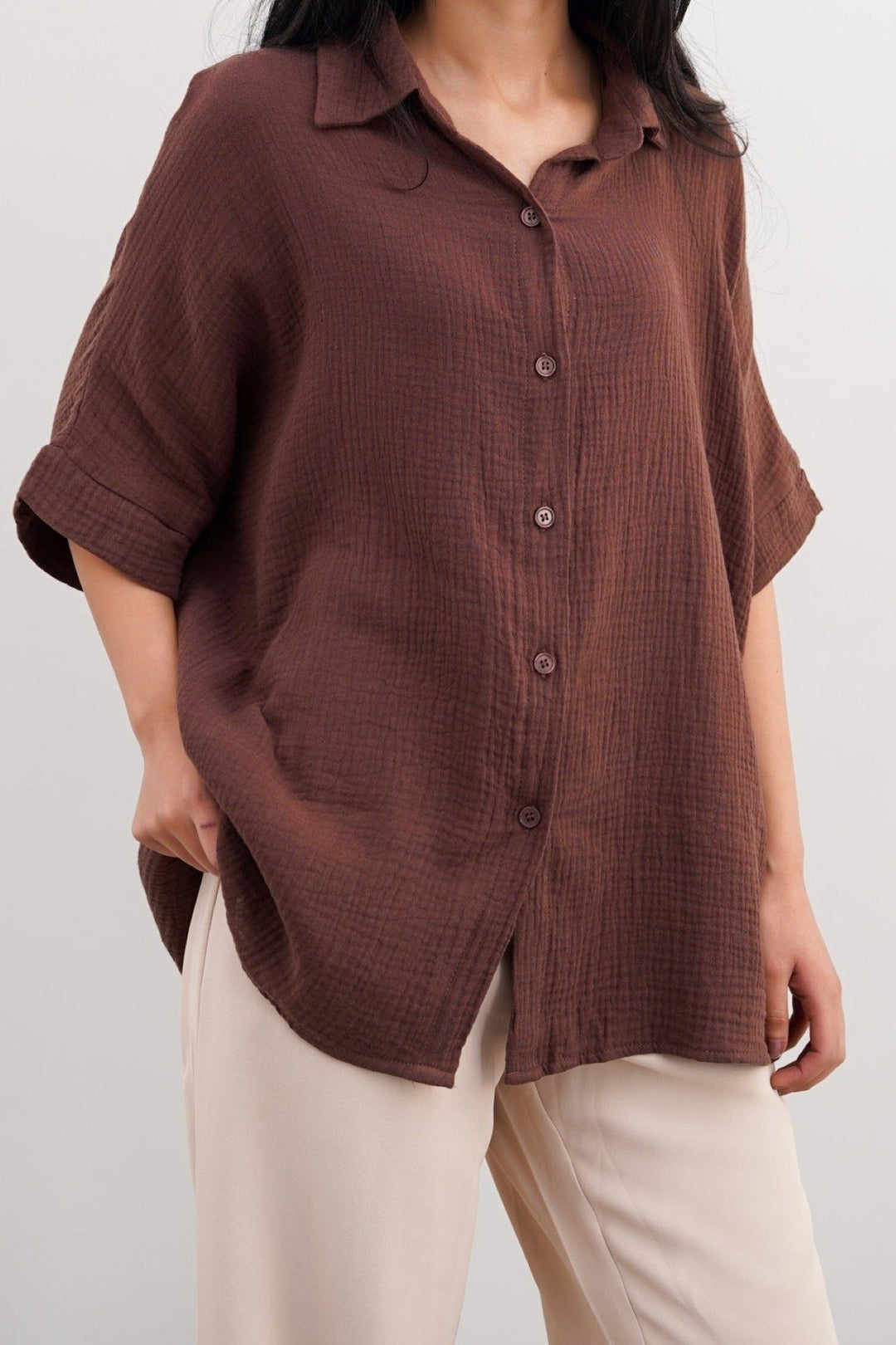BROWN ORGANIC MUSLIN SHIRT