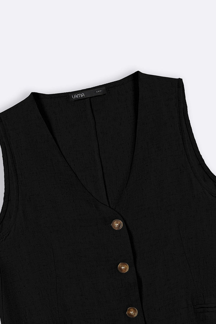 BLACK CASUAL LINEN VEST