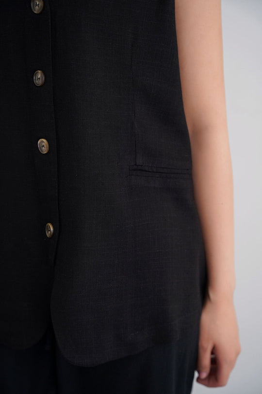 BLACK CASUAL LINEN VEST