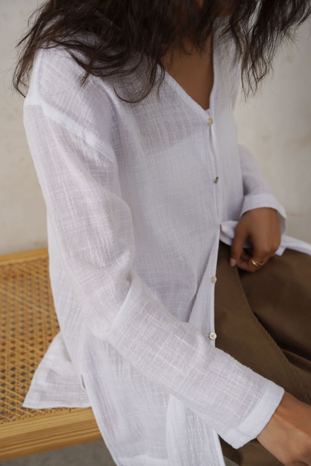 WHITE PURE COTTON GAUZE BLOUSE