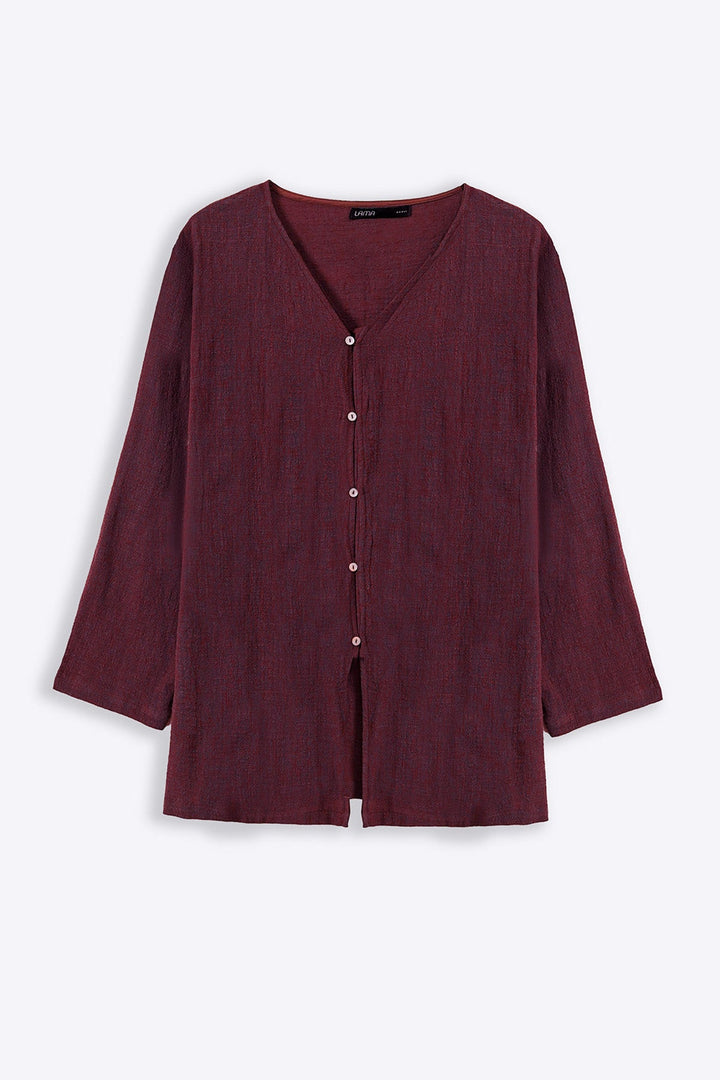 WINE PURE COTTON GAUZE BLOUSE