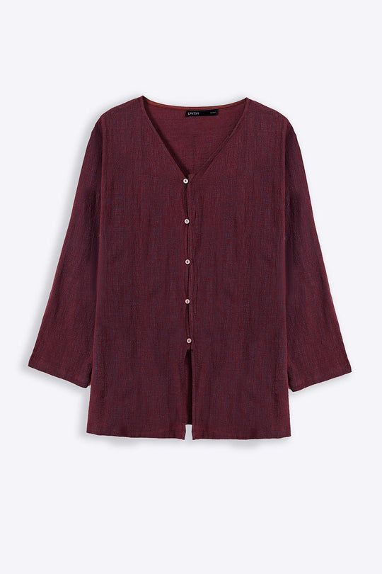 WINE PURE COTTON GAUZE BLOUSE
