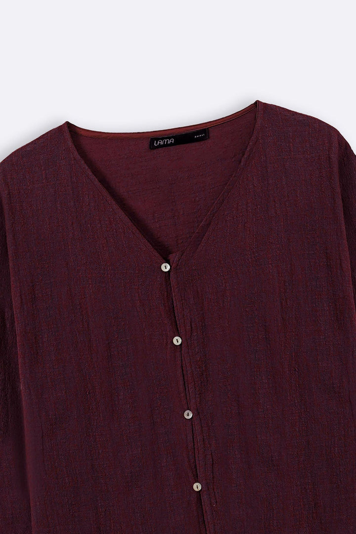 WINE PURE COTTON GAUZE BLOUSE