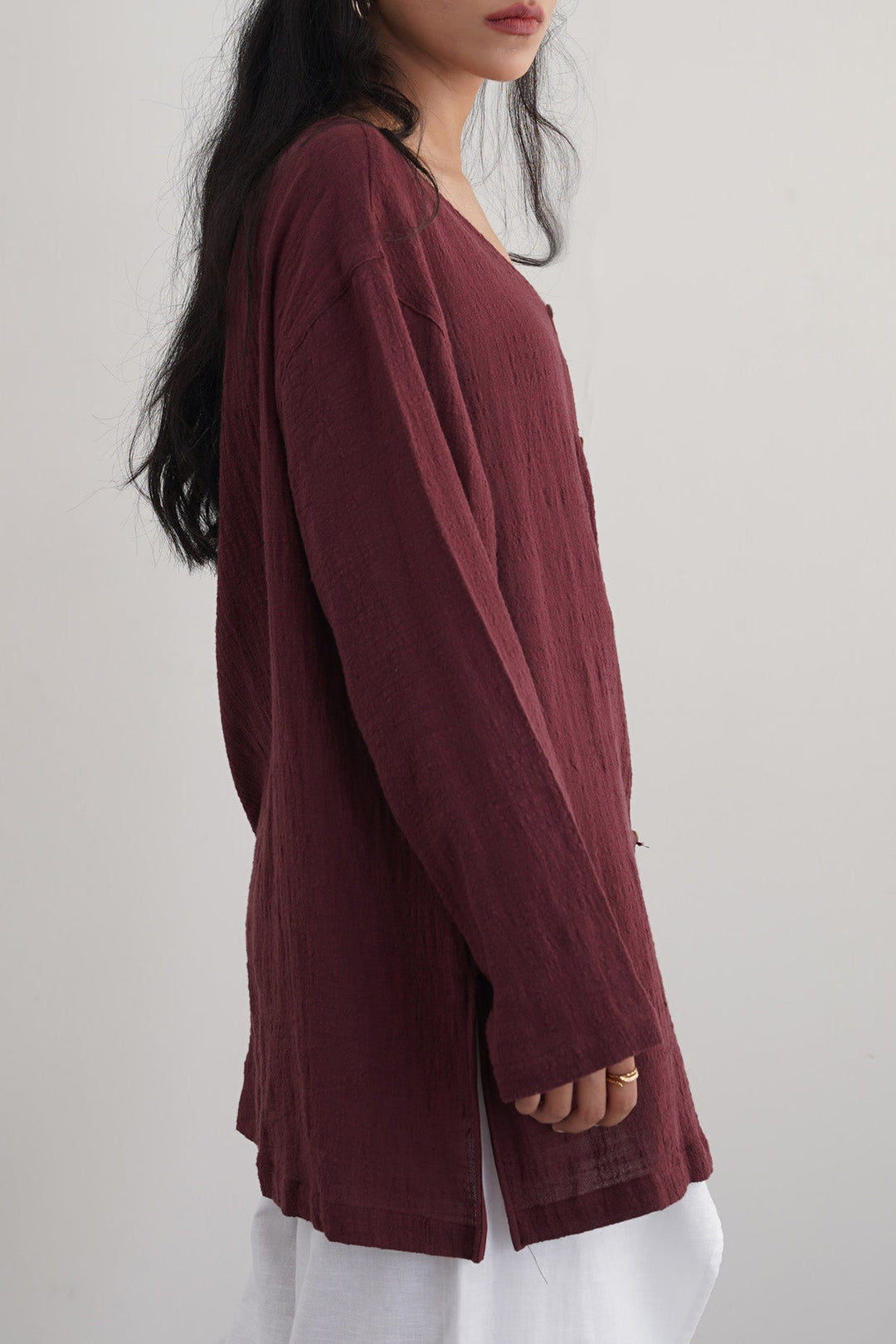 WINE PURE COTTON GAUZE BLOUSE
