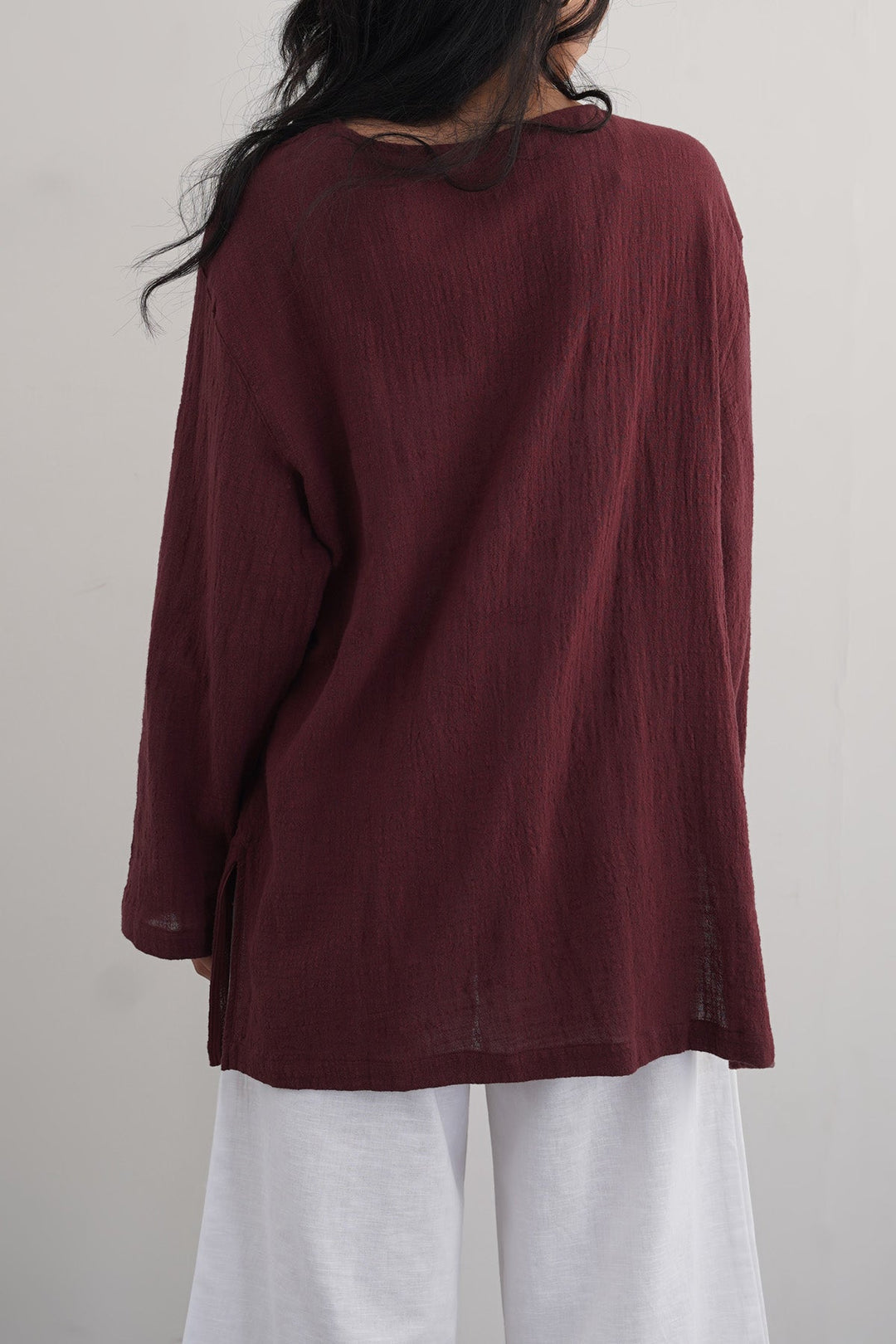 WINE PURE COTTON GAUZE BLOUSE