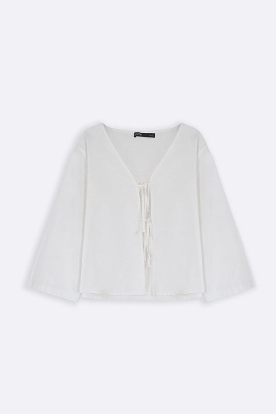WHITE LINEN BOW BLOUSE