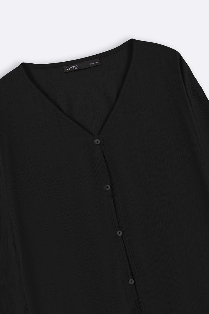 BLACK FLOWY TEXTURED BLOUSE