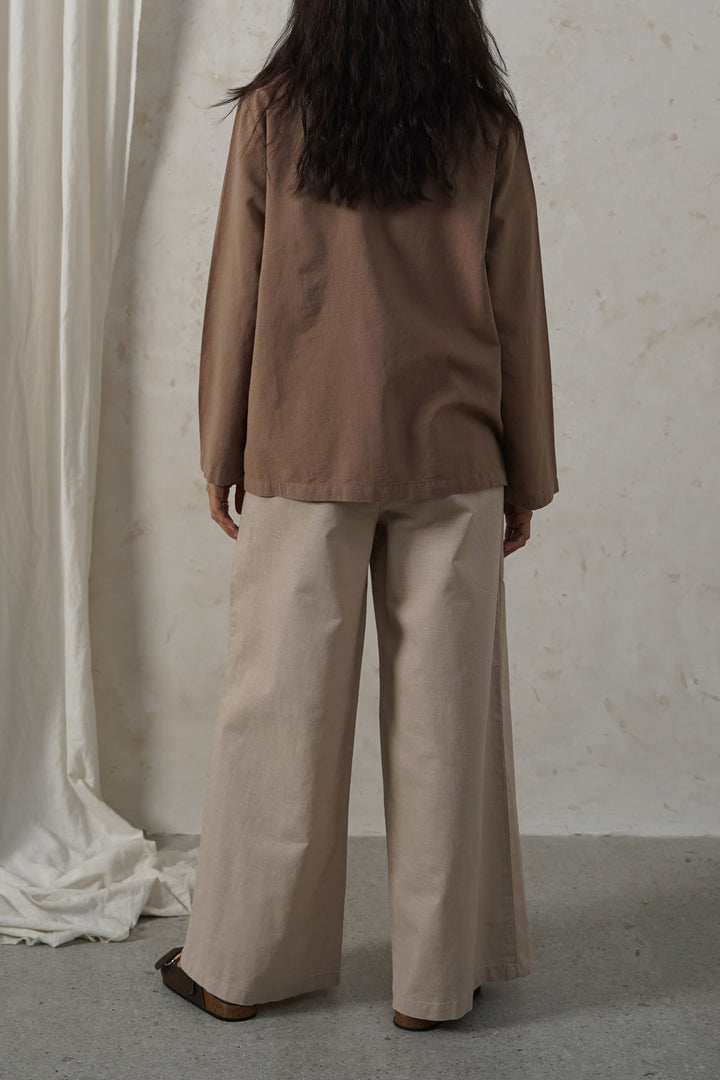 TAUPE COLLARLESS LINEN BLAZER
