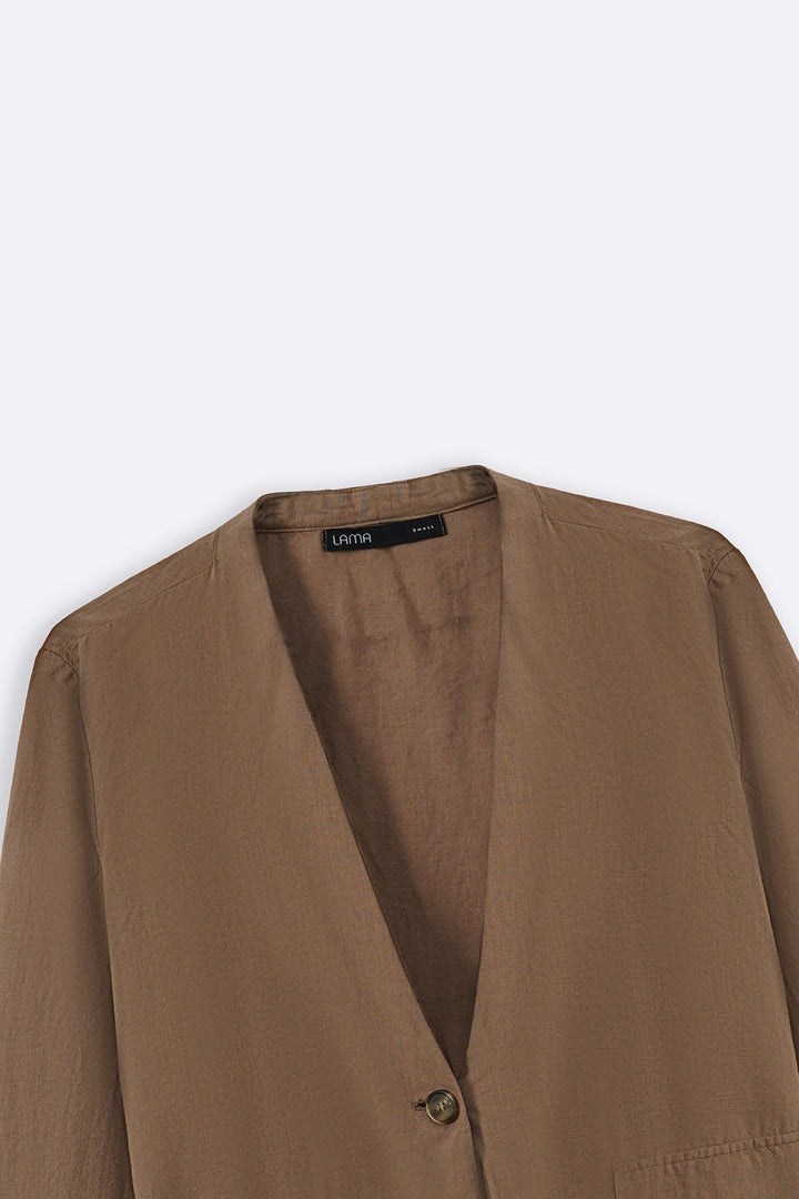 TAUPE COLLARLESS LINEN BLAZER