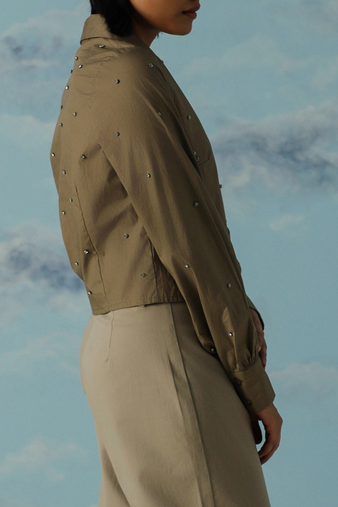 KHAKI BOXY DATE NIGHT SHIRT