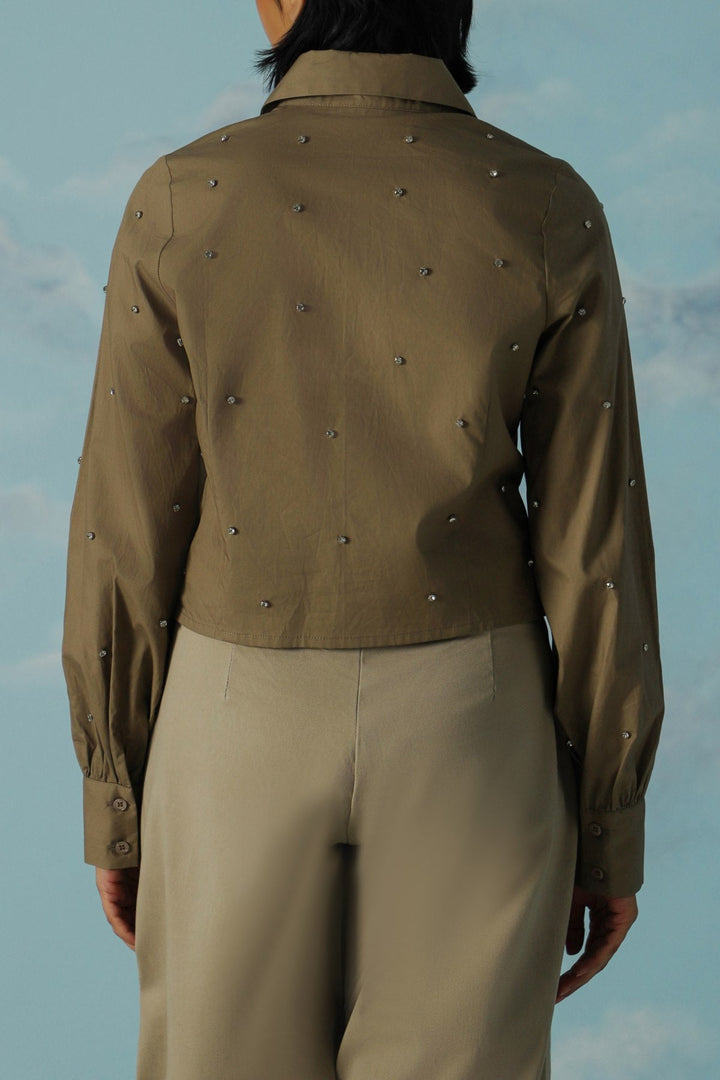 KHAKI BOXY DATE NIGHT SHIRT