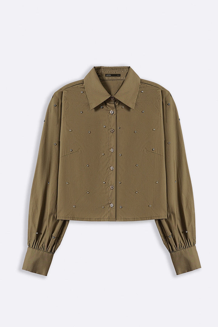 KHAKI BOXY DATE NIGHT SHIRT