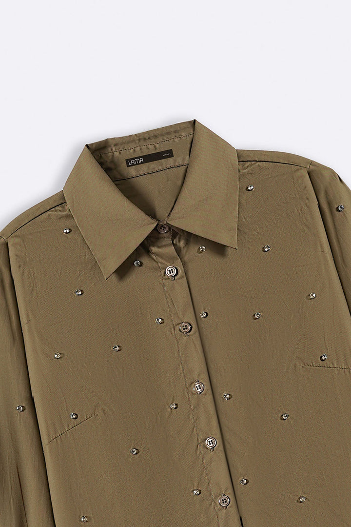 KHAKI BOXY DATE NIGHT SHIRT