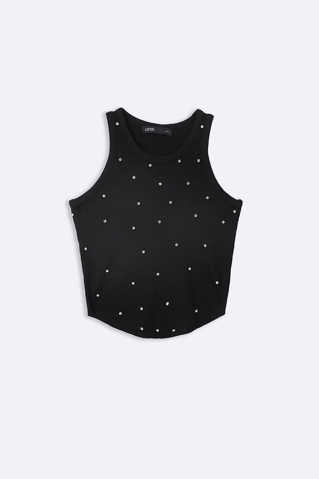 BLACK EMBELLISHED RIBBED TANK