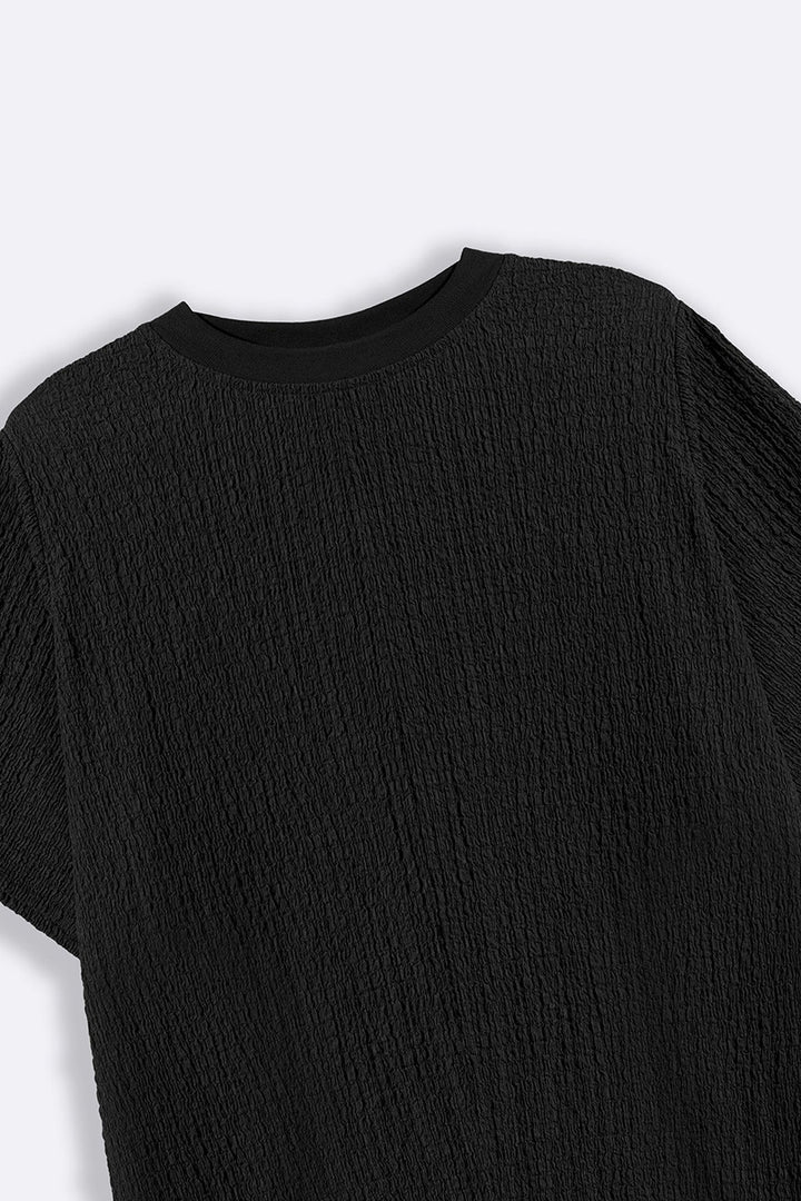 BLACK TEXTURED T-SHIRT TUNIC