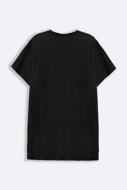 BLACK TEXTURED T-SHIRT TUNIC