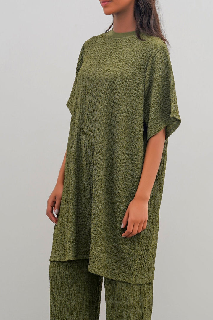 GREEN TEXTURED T-SHIRT TUNIC