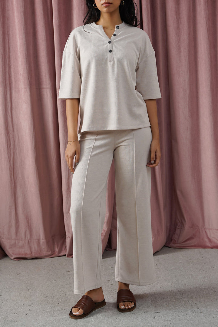 IVORY STRETCHY HENLEY TOP