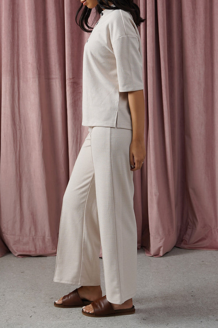 IVORY STRETCHY HENLEY TOP