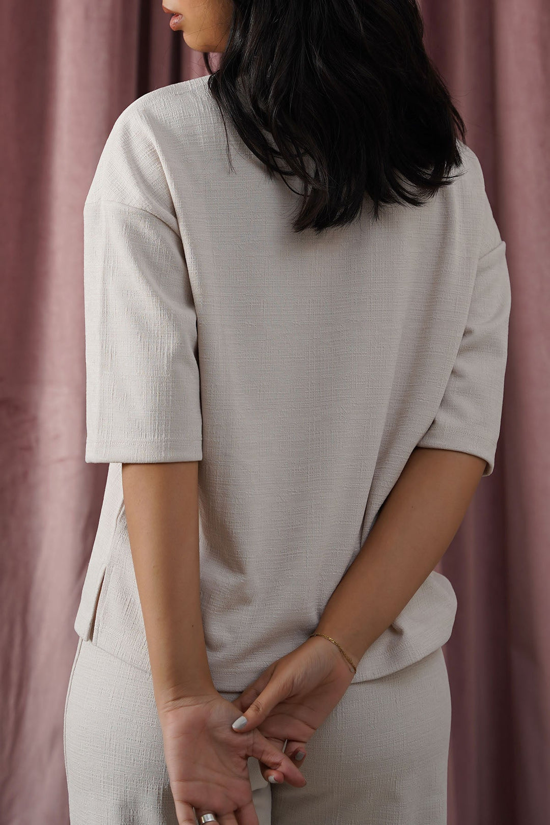 IVORY STRETCHY HENLEY TOP