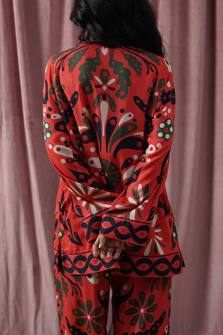 RED CRIMSON PRINTED BLOUSE