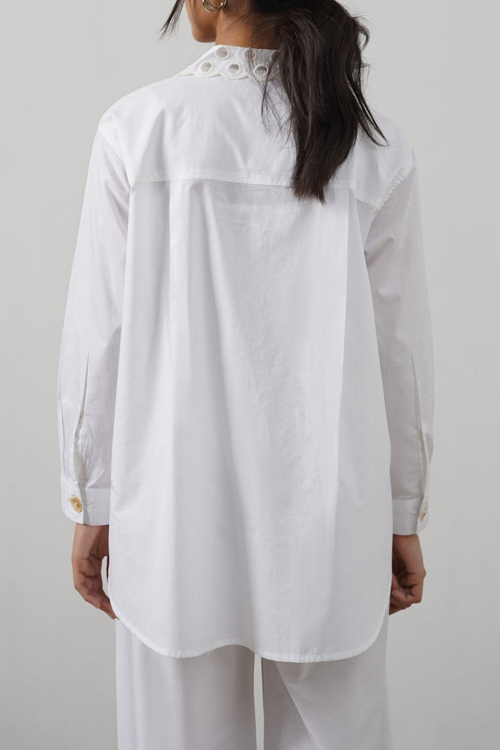 WHITE CREME CUTWORK COLLAR SHIRT