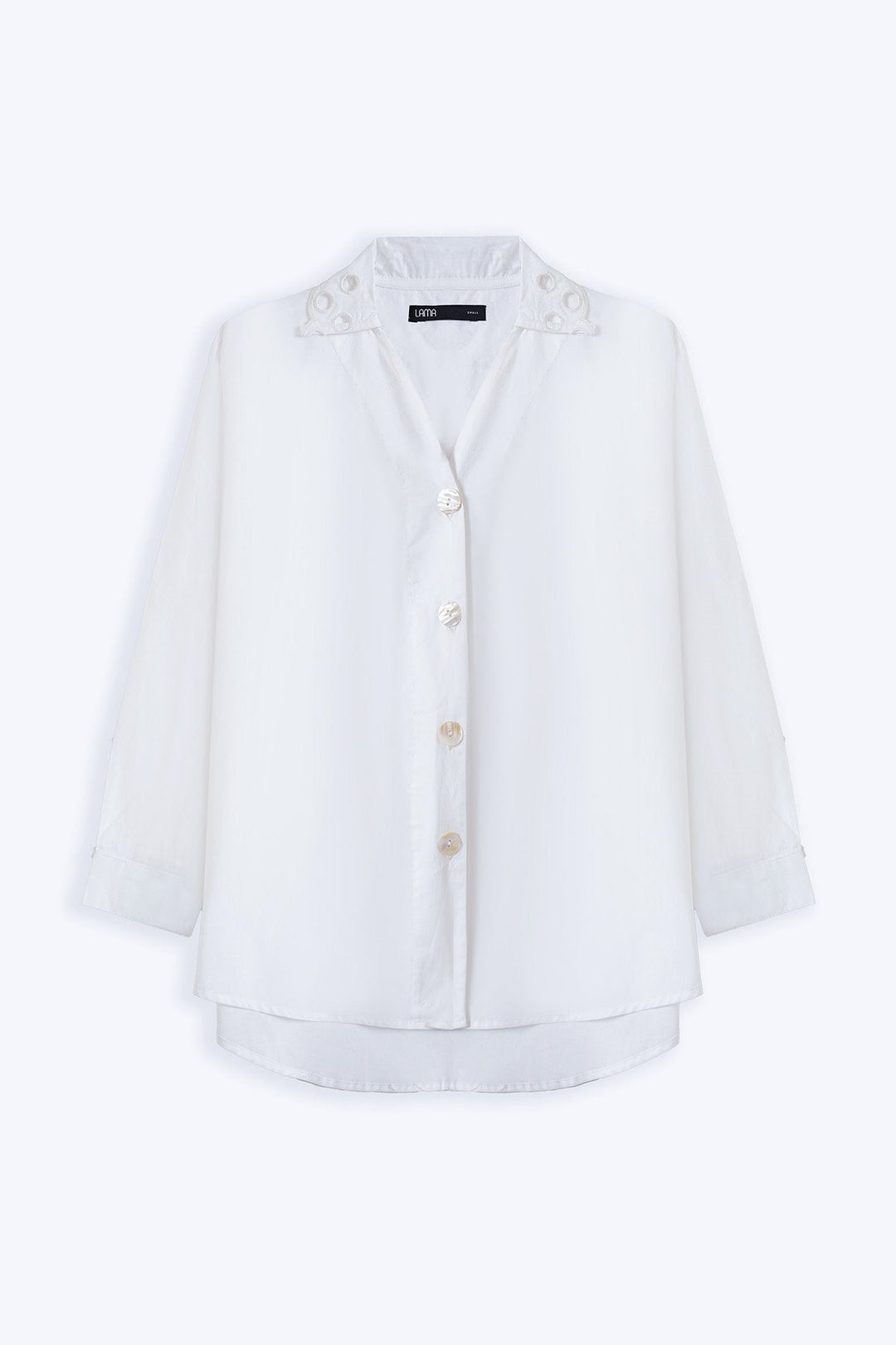 WHITE CREME CUTWORK COLLAR SHIRT