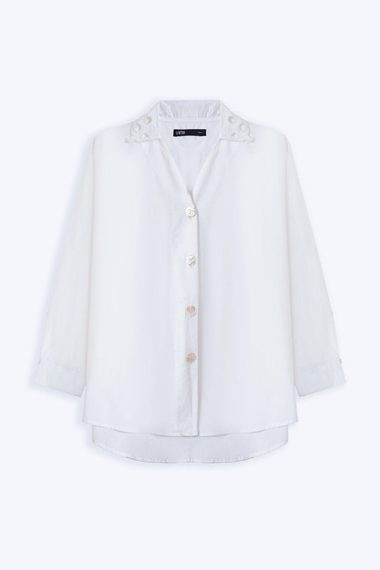 WHITE CREME CUTWORK COLLAR SHIRT