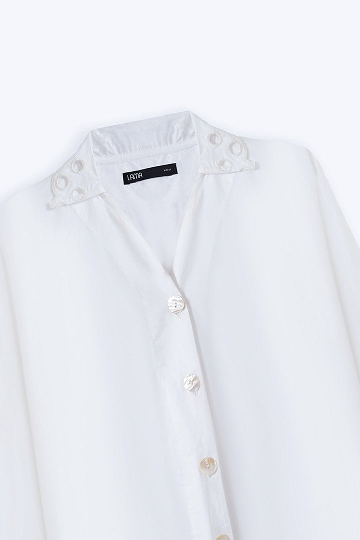 WHITE CREME CUTWORK COLLAR SHIRT