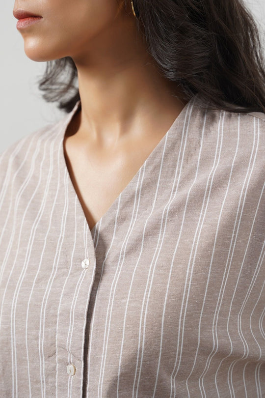 BEIGE LINEN BATWING SHIRT