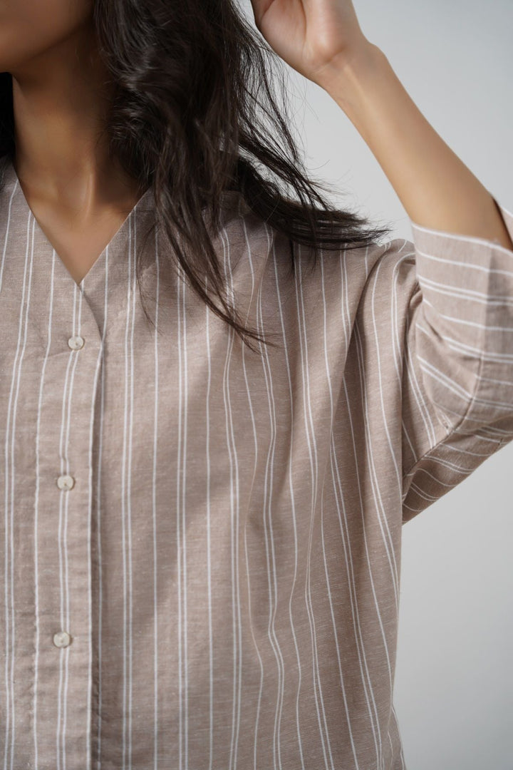 BEIGE LINEN BATWING SHIRT