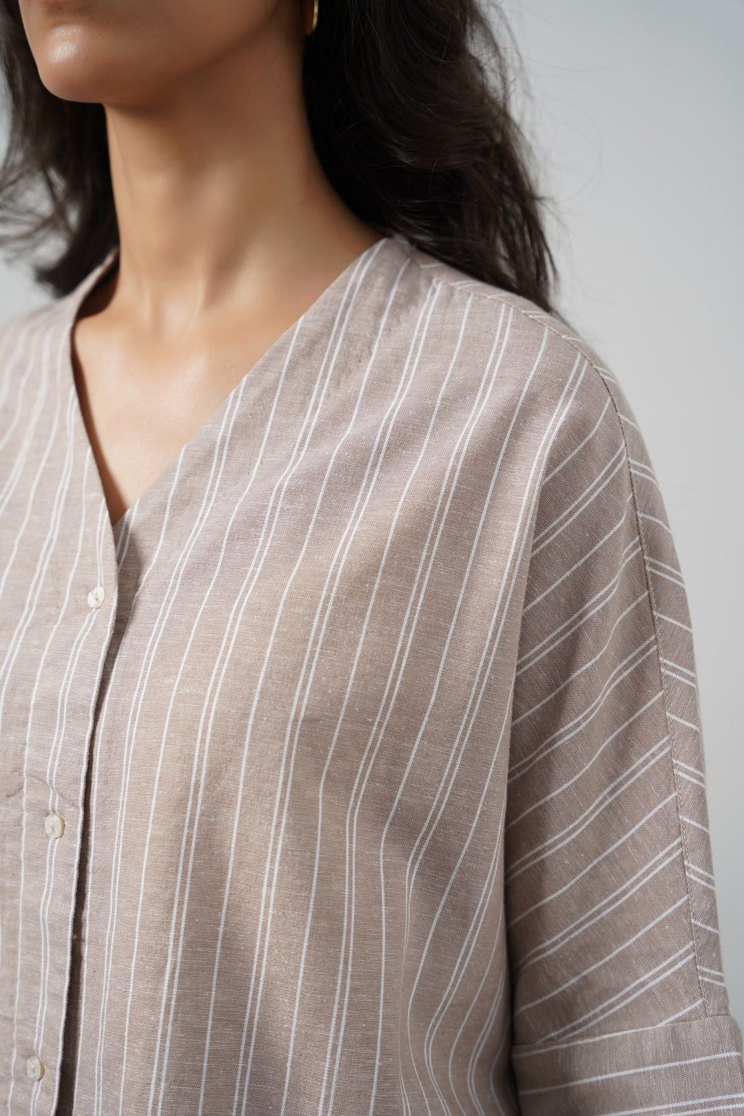 BEIGE LINEN BATWING SHIRT
