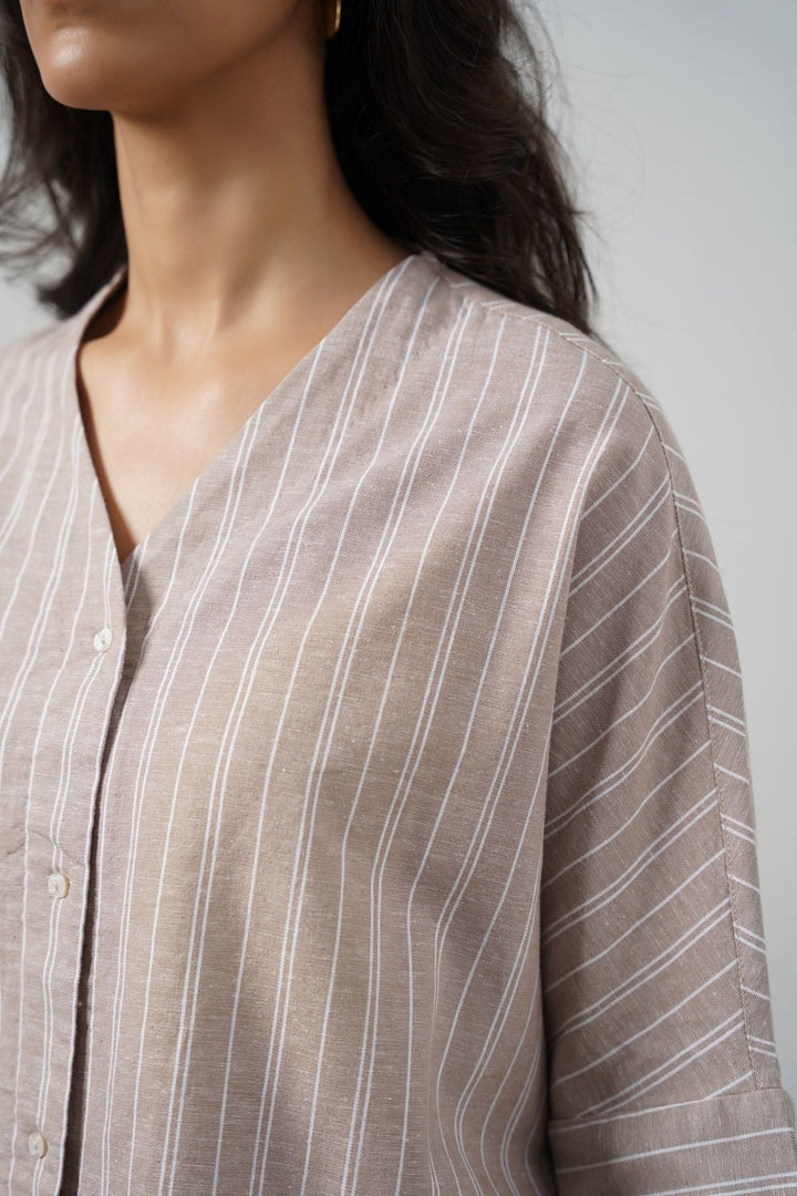 BEIGE LINEN BATWING SHIRT