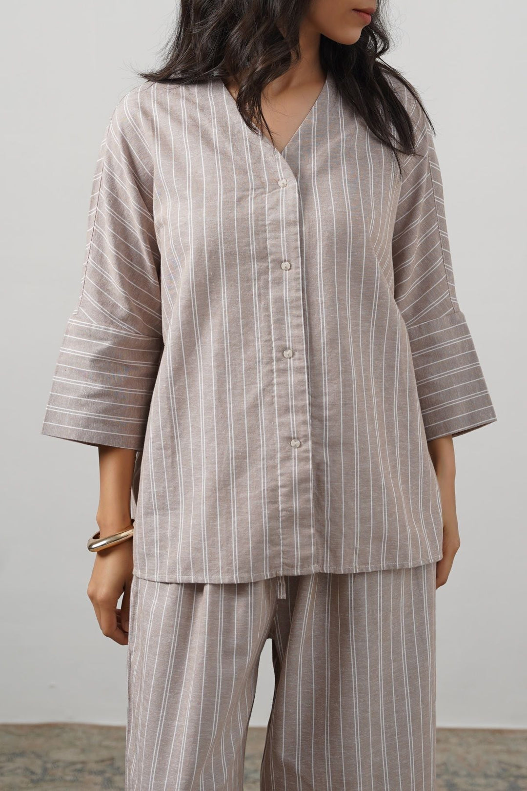 BEIGE LINEN BATWING SHIRT