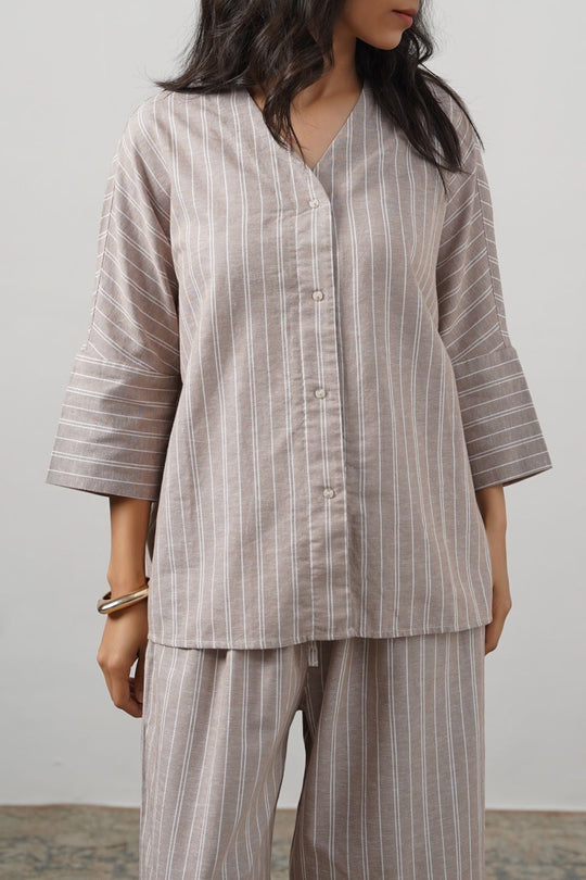 BEIGE LINEN BATWING SHIRT