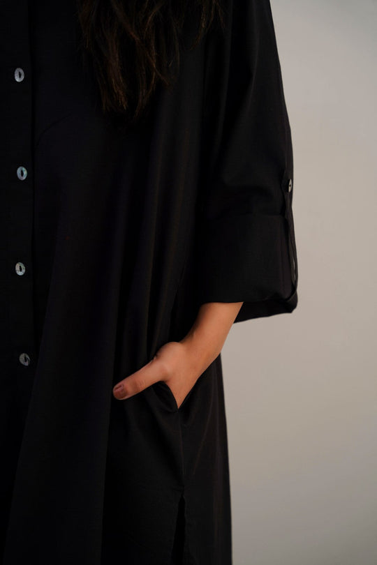 BLACK COTTON FLARE TUNIC
